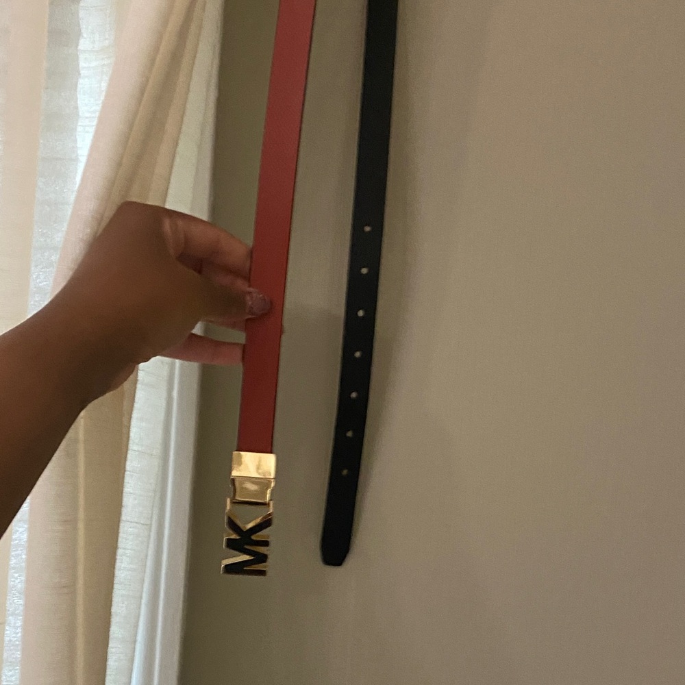 Michael Kors Red Belt with MK Gold Buckle AUNTHENTIC